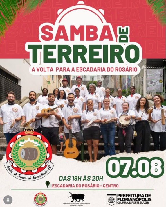 HOJE (Sexta, 07/08): Projeto Samba de Terreiro retorna à Escadaria do Rosário